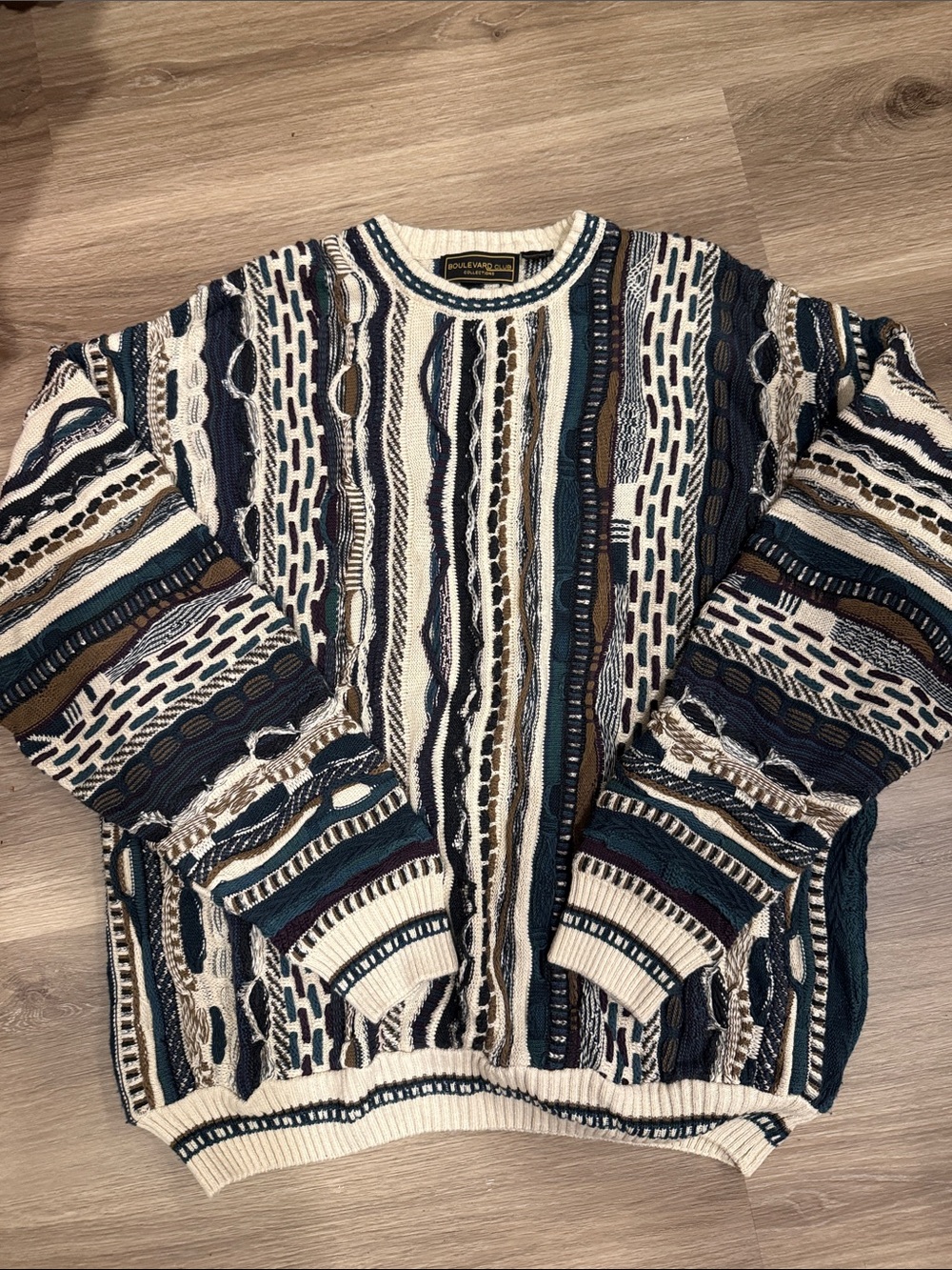 Men's Multicolor Textured Knit Sweater - Cream & Navy